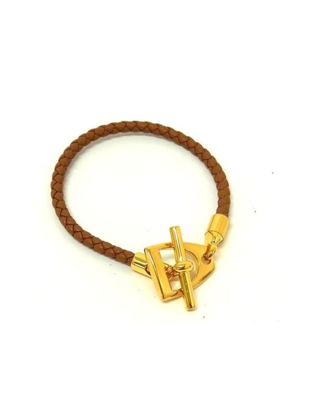 Hermes Etrier Leather Gold Bracelet Bangle Brown